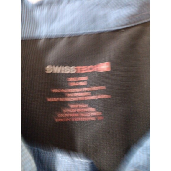 Swiss Tech Shirt Men 3XL Blue Black Checks Button Up Long Sleeve Pockets Stretch - Picture 3 of 5
